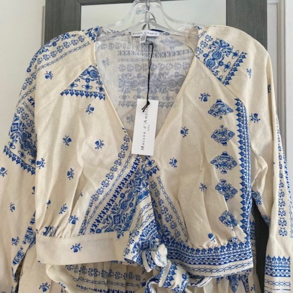 Maison D’Amélie Paris Blue Tile Print WrapTop and Skirt Set Preppy. Coastal - Picture 4 of 13